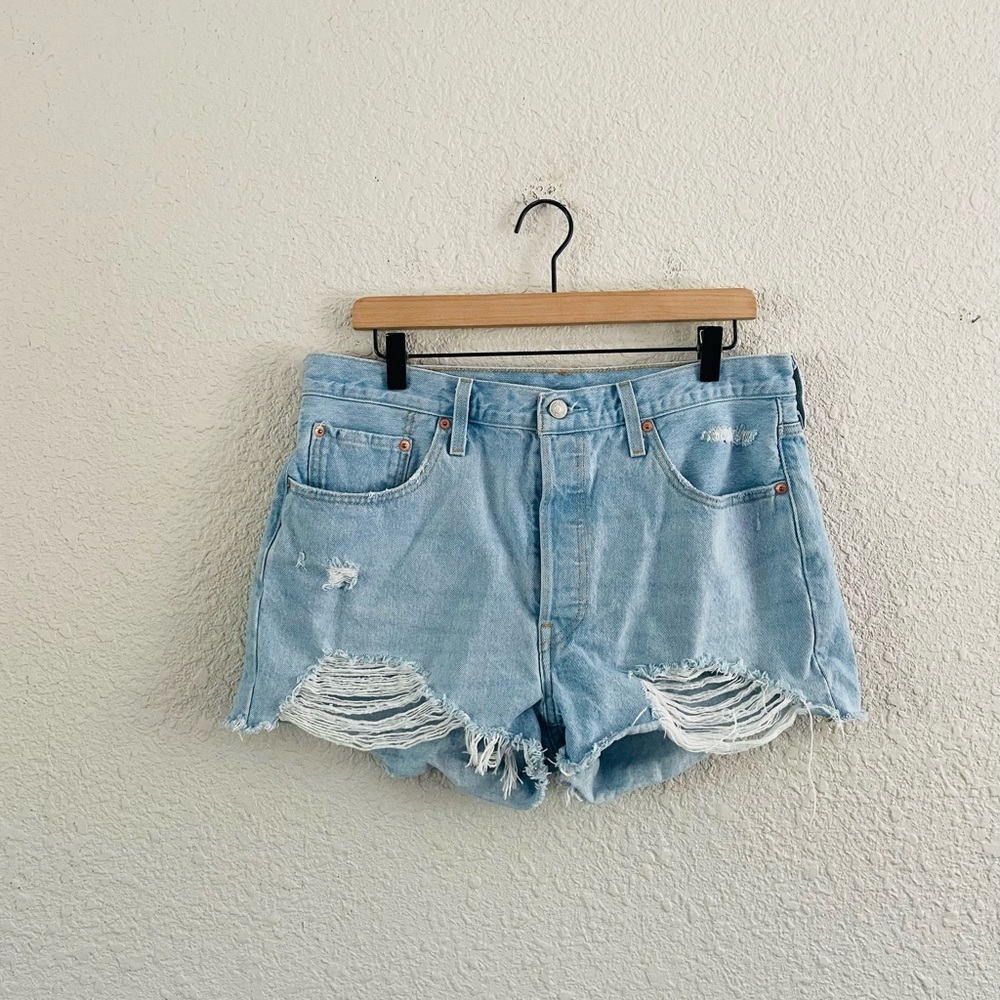 Levi's Light Blue Distressed Denim Jean Shorts